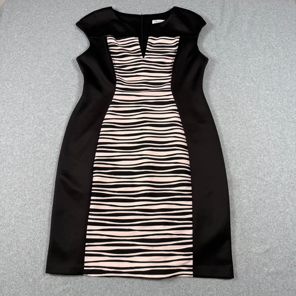 Dressbarn Women Black Pink Striped Optical Illusion Sheath Dress Size 16